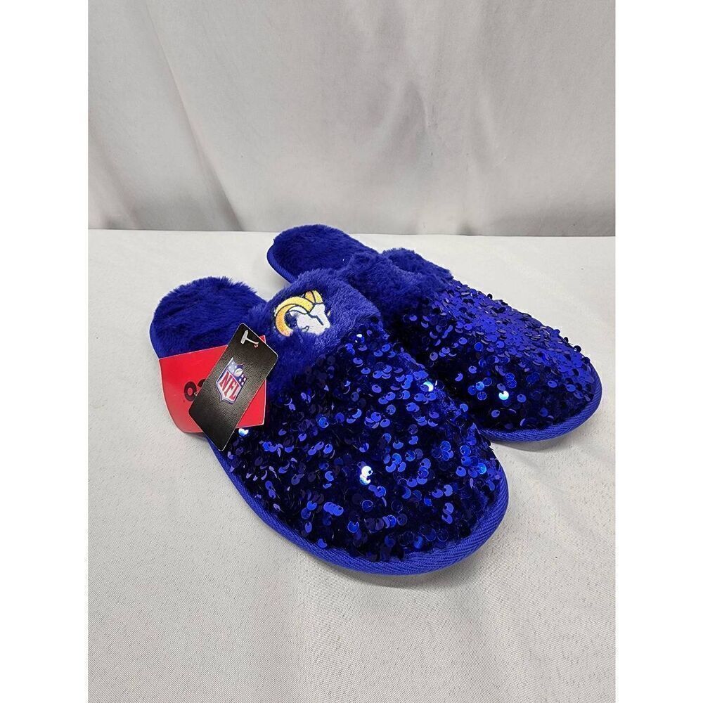 FOCO Size XL Womens NFL Los Angeles Rams sequin slippers
